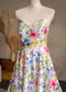 Colorful Floral Satin Wedding Dress with Detachable Off Shoulder Sleeve