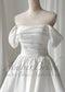 Satin Knee Length Wedding Dress with Off-Shoulder Sleeves and Layered Bodice