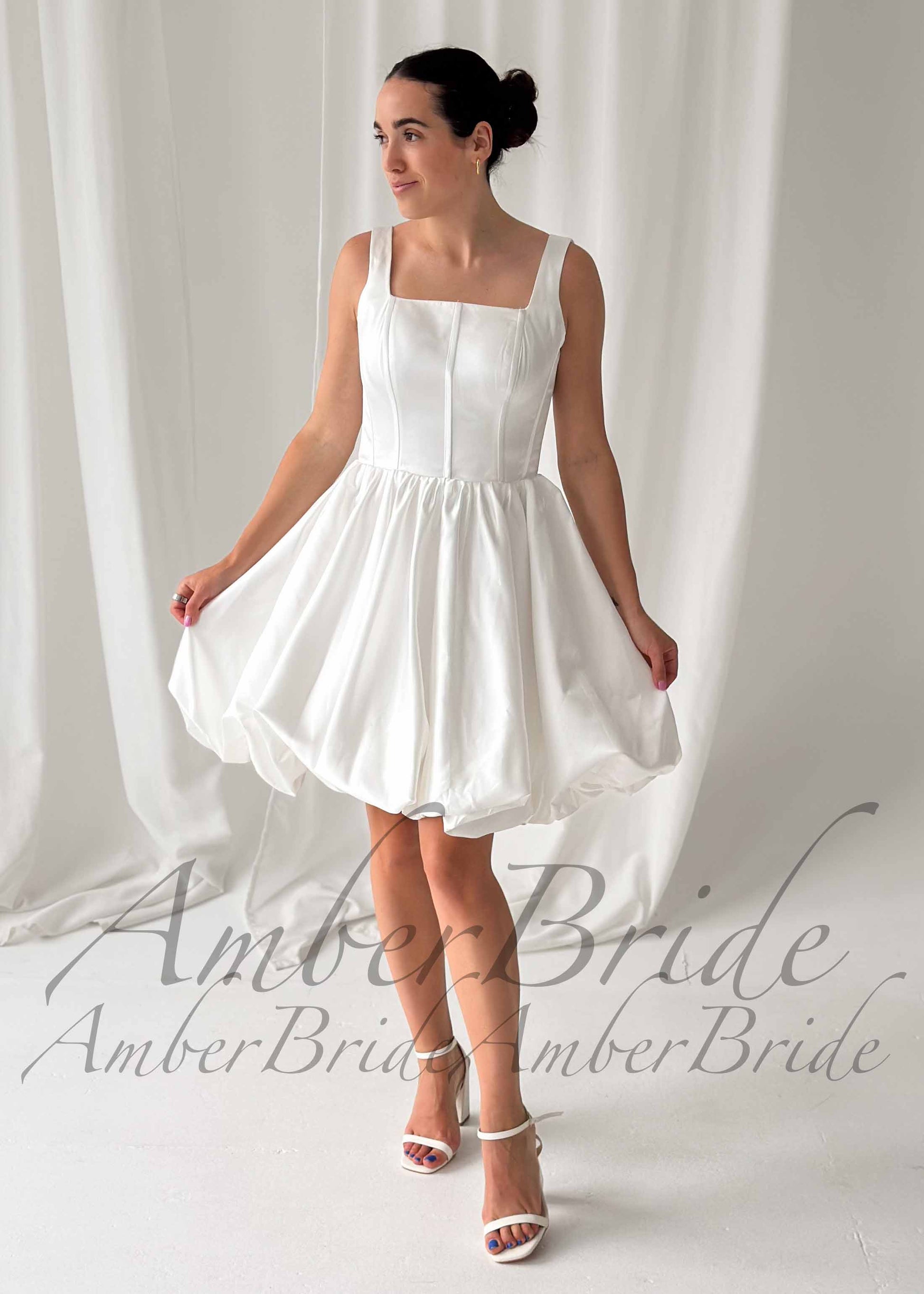 short bubble hem wedding dress Strapless Short White Prom Dress with Bubble Skirt White / 12
