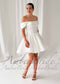 Satin Knee Length Wedding Dress with Off-Shoulder Sleeves and Layered Bodice