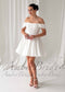 Satin Knee Length Wedding Dress with Off-Shoulder Sleeves and Layered Bodice