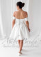 Satin Knee Length Wedding Dress with Off-Shoulder Sleeves and Layered Bodice