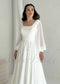 Simple A Line Chiffon Wedding Dress with Square Neck and Puffy Sleeves