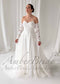 Floral Applique Strapless A-Line Wedding Dress with Slit and Detachable Long Sleeves