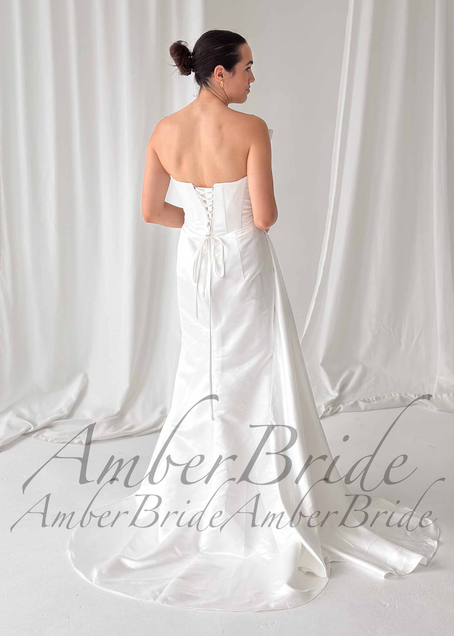 Draped Satin Strapless Wedding Dress with Sculptural Bodice and Corset Back
