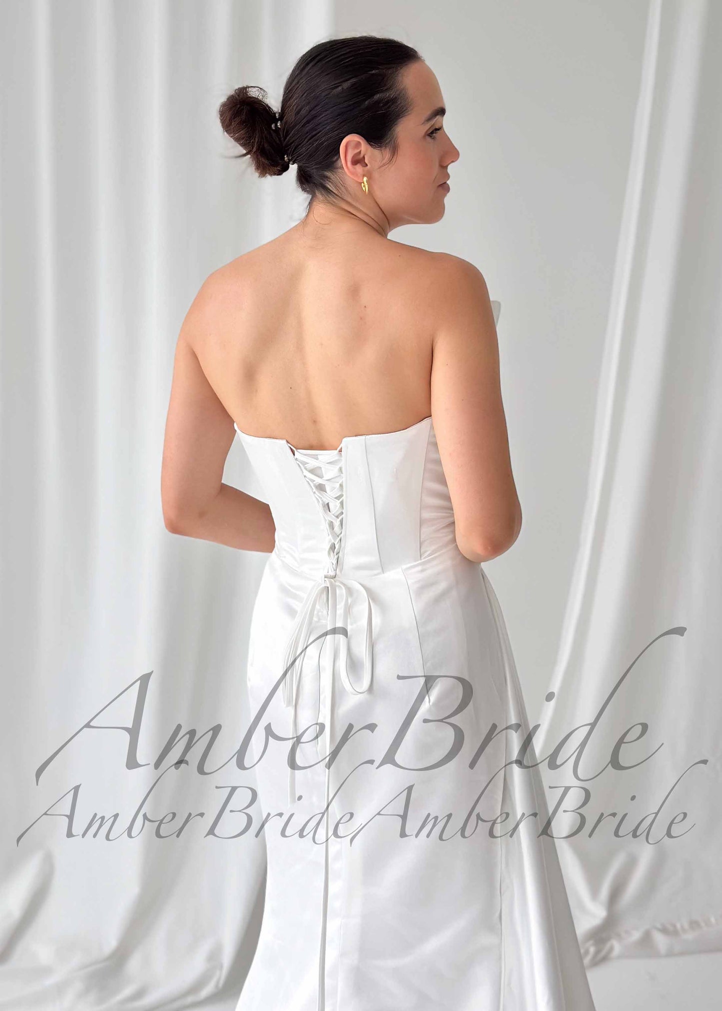 Draped Satin Strapless Wedding Dress with Sculptural Bodice and Corset Back
