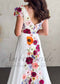 Boho A-Line Wedding Dress with Colorful Floral Embroidery and Cap Sleeves