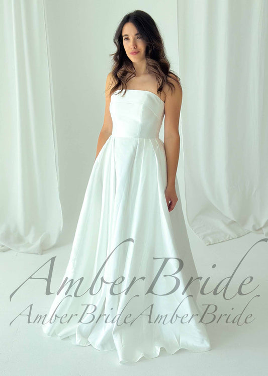 Modern Minimalist A-Line Satin Wedding Dress with Statement Bow