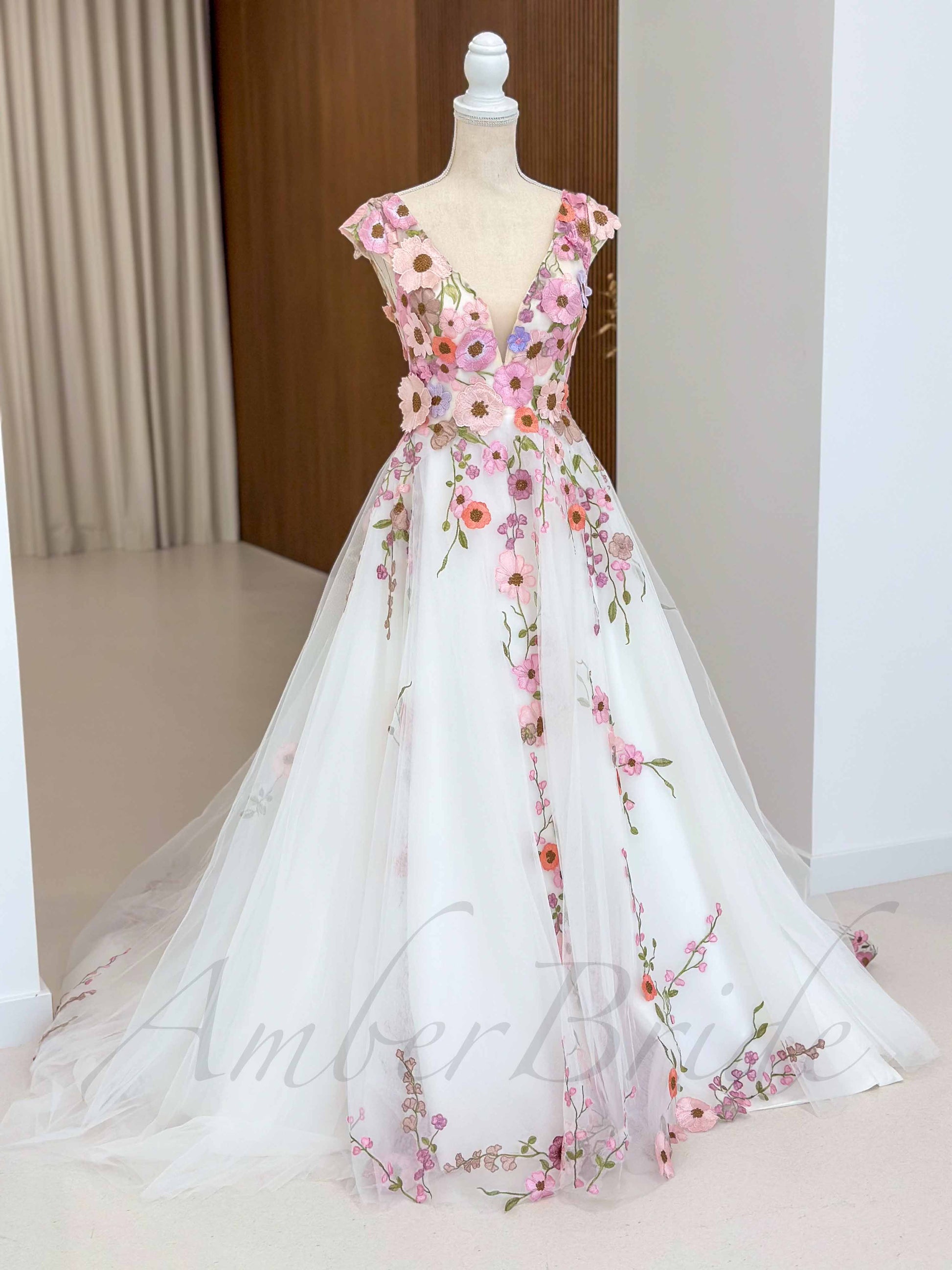 open lace back dress Oliana V-Neck Mesh Maxi Dress Hibiscus White/Pink main image 1