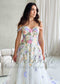 Colorful Floral Wedding Dress with Detachable Puffy Sleeves