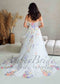 Colorful Floral Wedding Dress with Detachable Puffy Sleeves