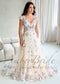 Romantic A-Line Wedding Dress with Floral Embroidery and Cap Sleeve