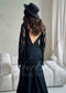 Bohemian Black Lace Wedding Dress with Fringe Sleeves