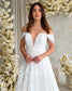 STOCK SELL-OUT: Romantic A-Line Lace Wedding Dress with Off-Shoulder Sleeves and Deep V-Neckline