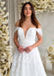 Romantic A-Line Lace Wedding Dress with Off-Shoulder Sleeves and Deep V-Neckline