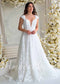 Romantic A-Line Lace Wedding Dress with Off-Shoulder Sleeves and Deep V-Neckline