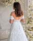 STOCK SELL-OUT: Romantic A-Line Lace Wedding Dress with Off-Shoulder Sleeves and Deep V-Neckline