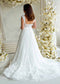Romantic A-Line Lace Wedding Dress with Off-Shoulder Sleeves and Deep V-Neckline