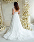 STOCK SELL-OUT: Romantic A-Line Lace Wedding Dress with Off-Shoulder Sleeves and Deep V-Neckline