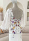 Modern Mermaid Wedding Dress with Multicolored Floral Embroidery and Long Puff Sleeves