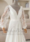 Minimalist Chiffon A-Line Wedding Dress with Lace Slit and Bishop Sleeves