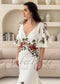 Bohemian Crepe Mermaid Wedding Dress with Earthy Floral Embroidery and Detachable Flutter Sleeves