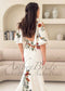 Bohemian Crepe Mermaid Wedding Dress with Earthy Floral Embroidery and Detachable Flutter Sleeves