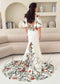 Bohemian Crepe Mermaid Wedding Dress with Earthy Floral Embroidery and Detachable Flutter Sleeves