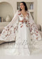 Bohemian Rust Floral Embroidered Wedding Dress with Dramatic Wing Sleeves