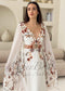 Bohemian Rust Floral Embroidered Wedding Dress with Dramatic Wing Sleeves