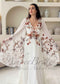 Bohemian Rust Floral Embroidered Wedding Dress with Dramatic Wing Sleeves