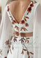 Bohemian Rust Floral Embroidered Wedding Dress with Dramatic Wing Sleeves