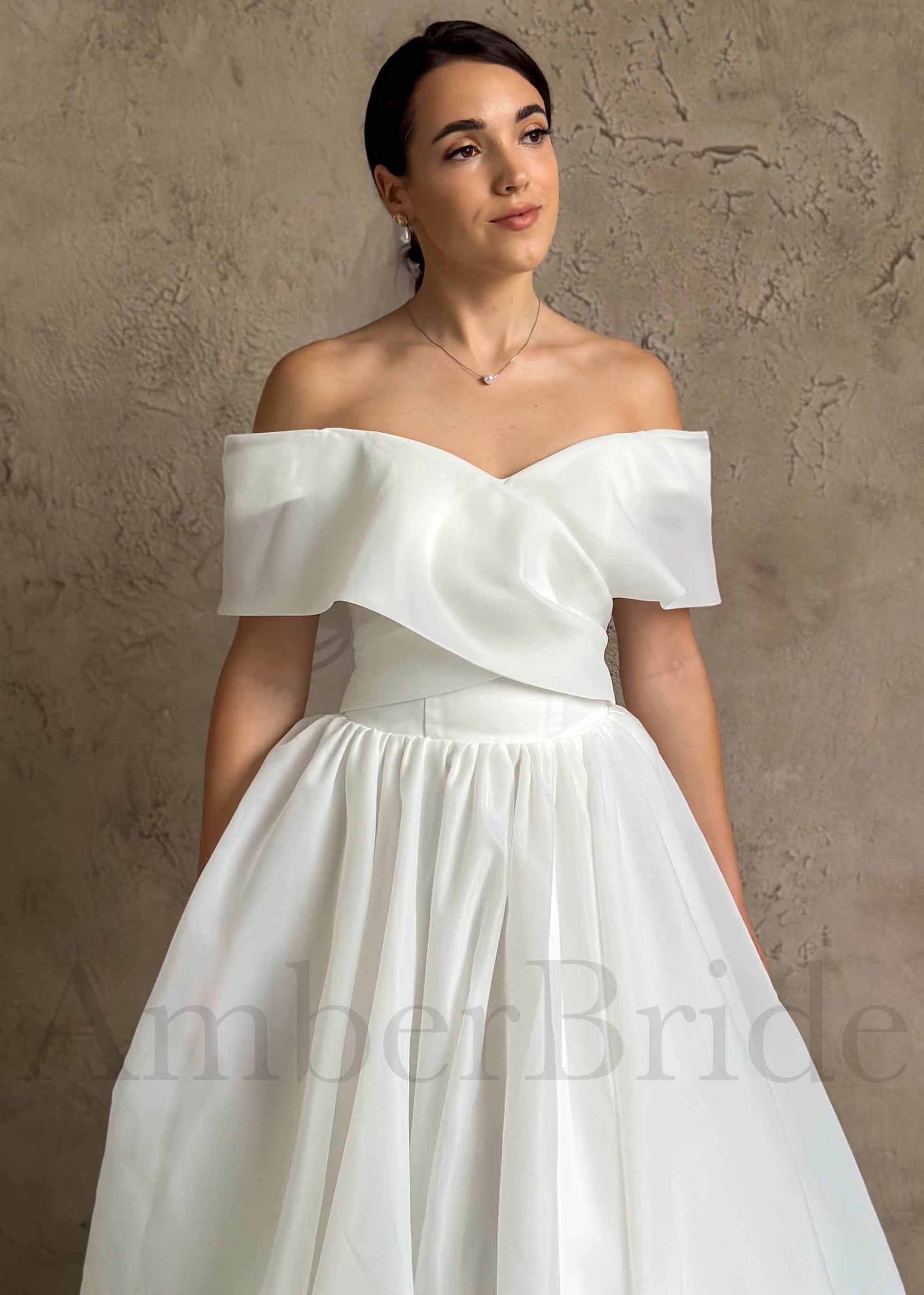 Simple A Line Off The Shoulder Organza Wedding Dress with Corset