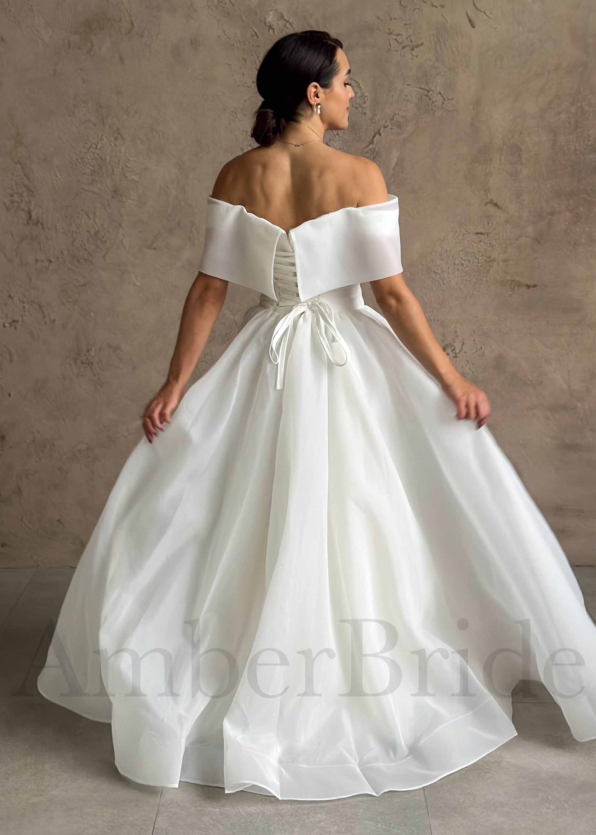 Simple A Line Off The Shoulder Organza Wedding Dress with Corset