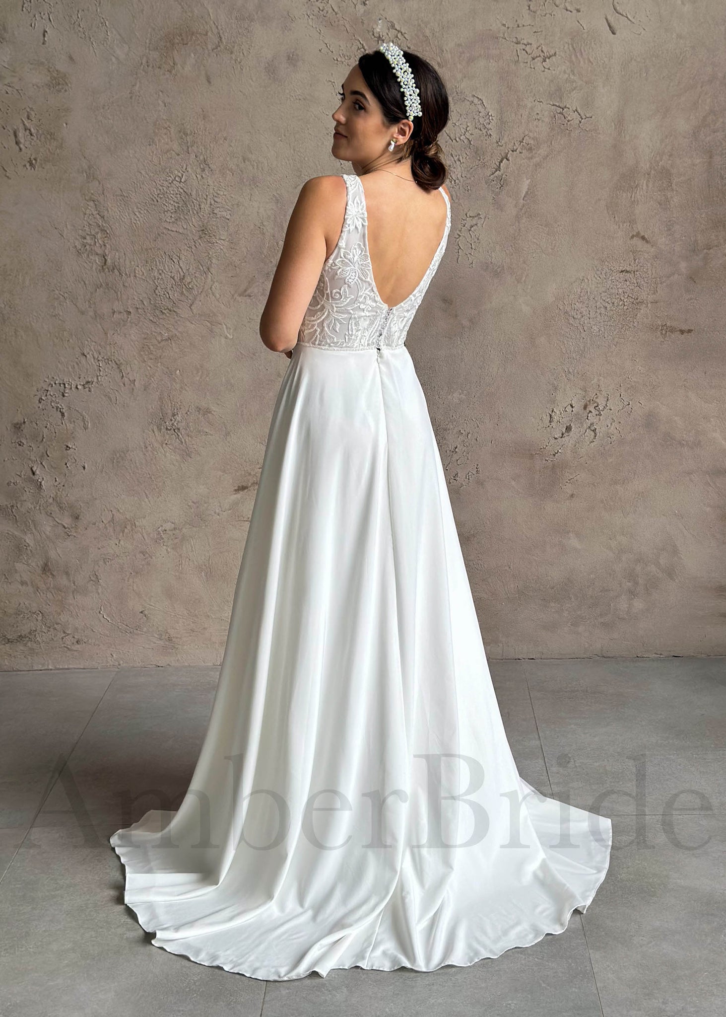 Boho A-Line Backless Wedding Dress with Chiffon Skirt
