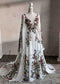 Embroidered Floral Details with Cape Sleeves and Chiffon Skirt