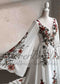 Embroidered Floral Details with Cape Sleeves and Chiffon Skirt