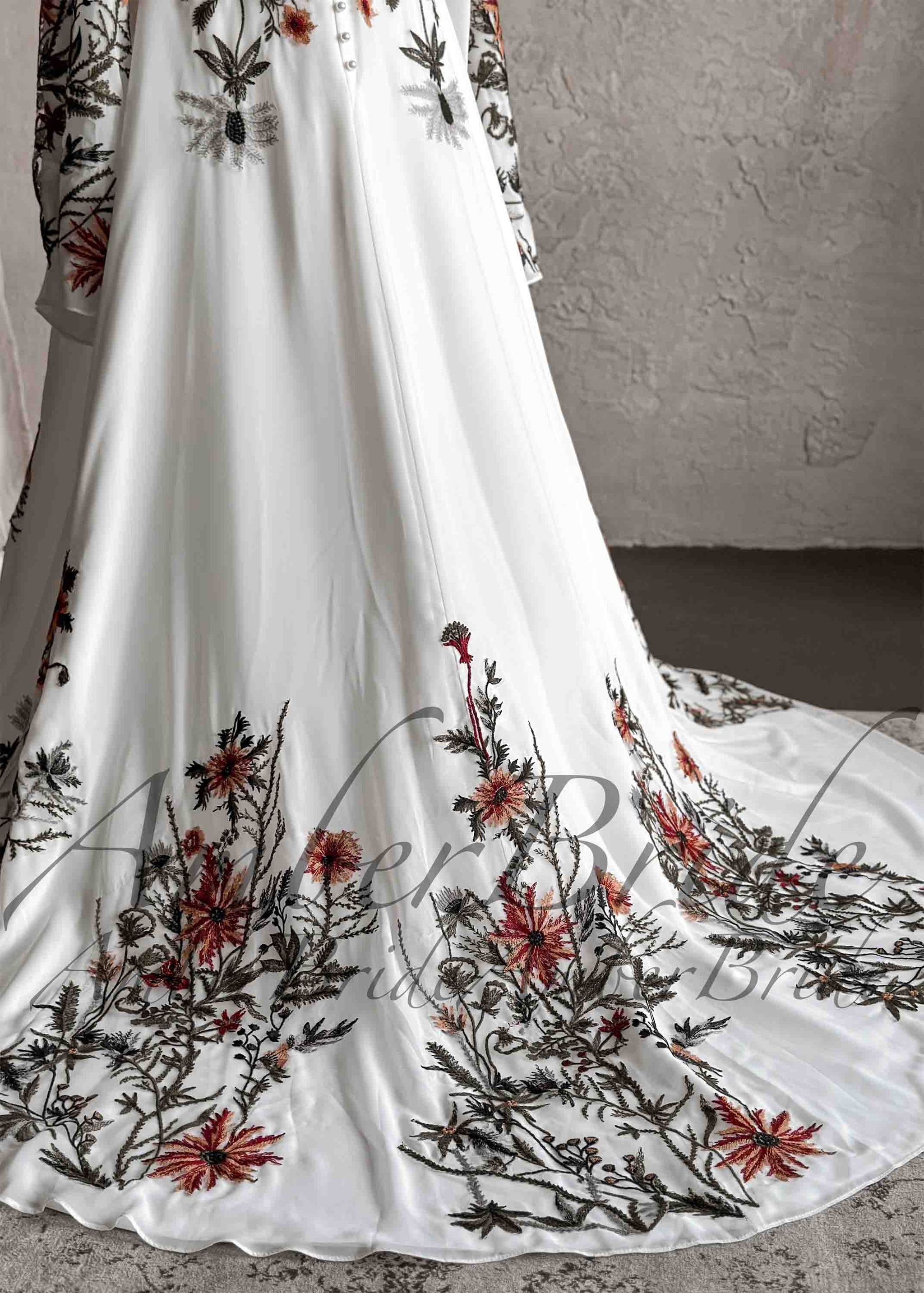 Rustic Embroidered Floral Wedding Dress with Cape Sleeves – AmberBride