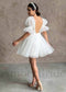 Knee-Length Backless Tulle Dress with 3D Flower Appliques and Artificial Pearls