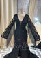 Bohemian Black Lace Wedding Dress with Fringe Sleeves