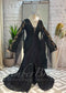 Bohemian Black Lace Wedding Dress with Fringe Sleeves