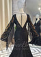 Bohemian Black Lace Wedding Dress with Fringe Sleeves