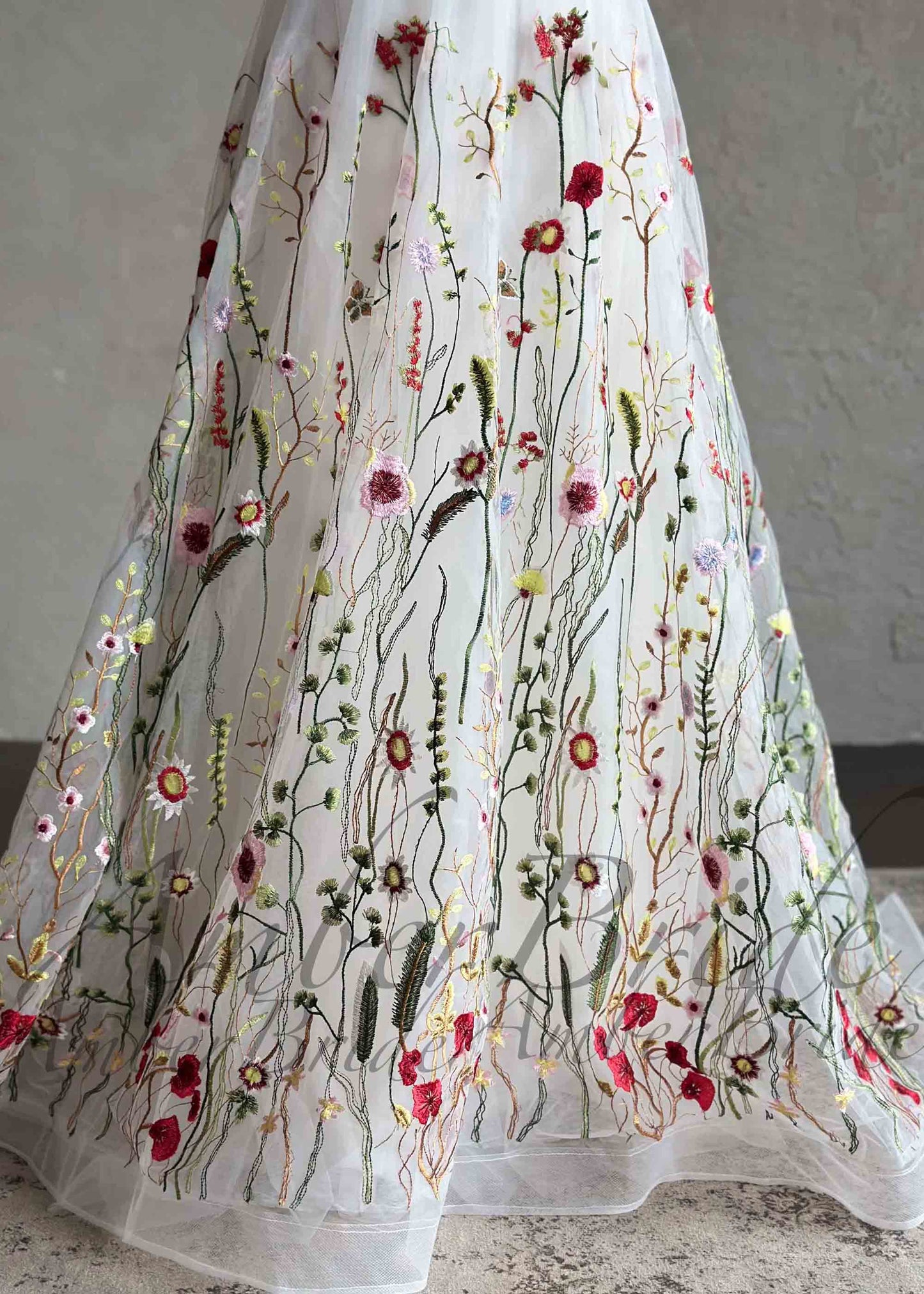 Romantic A-Line Wedding Dress with Colorful Embroidered Flowers