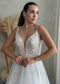 Rustic A Line Glitter Tulle Wedding Dress with Deep V Neck and Backless Design