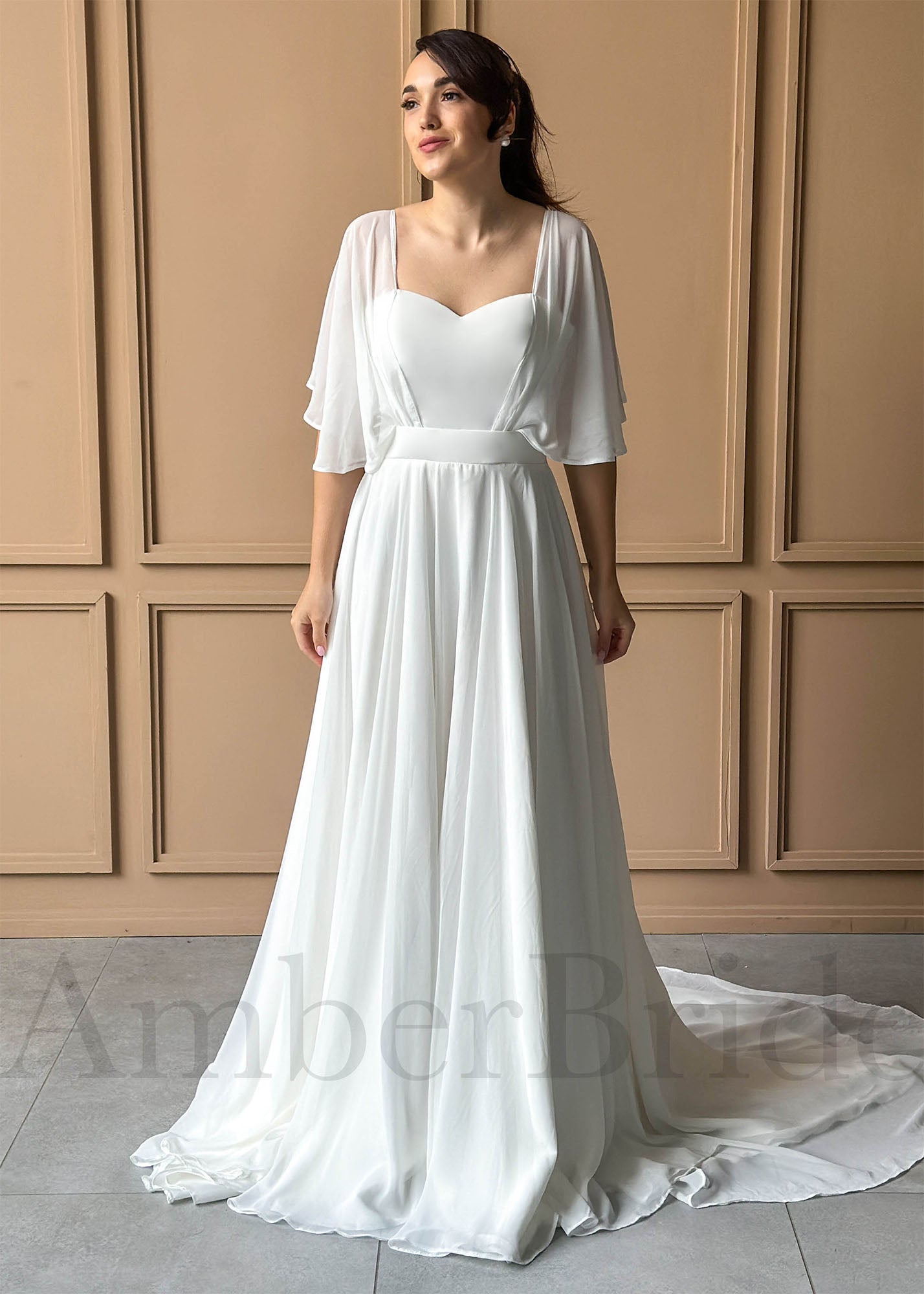 Simple A-Line Chiffon Wedding Dress with Flutter Sleeves