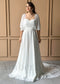 White A-line chiffon wedding dress featuring a sweetheart neckline and sheer flutter sleeves with a small train.