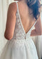 Rustic A Line Glitter Tulle Wedding Dress with Deep V Neck and Backless Design