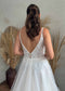 Rustic A Line Glitter Tulle Wedding Dress with Deep V Neck and Backless Design