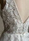 Boho A-Line Wedding Dress with Floral Appliques and Open V-Back