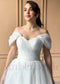 Elegant Tea Length Off Shoulder Glitter Tulle Wedding Dress with Corset